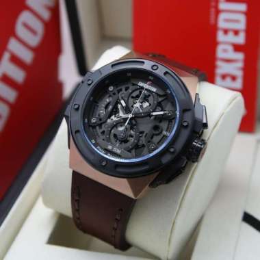 JAM TANGAN PRIA EXPEDITION 6818 / E6818 / E 6818 LEATHER ORIGINAL ROSEGOLD BLACK