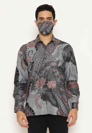 Batik Etniq Craft Yudhistira Kemeja Batik Lapis Trikot Set Masker-Blue L