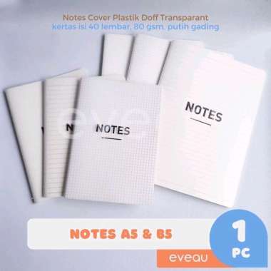 Notebook Notes A5 B5 Cover Plastik Transparan 40 Lembar 80 gsm Motif Ruled Grid Dot Kertas Isi Putih