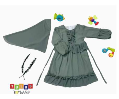Gamis Anak Cewe Rempel Set Hijab Cantik Busana Muslim Baju Lebaran Anak Perempuan Hijau