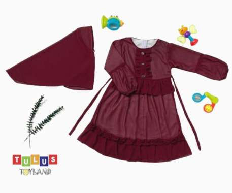 Gamis Anak Cewe Rempel Set Hijab Cantik Busana Muslim Baju Lebaran Anak Perempuan Maroon