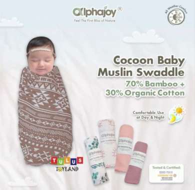 Bedong Bayi Alphajoy Cocoon Baby Muslin Swaddle Bamboo Organic Cotton soft selimut katun bambu premi