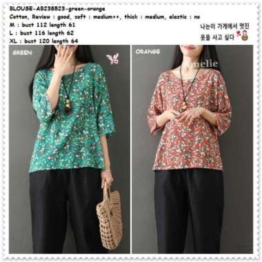 AB238523 Baju Atasan Wanita Blouse Korea Import Hijau Green Orange