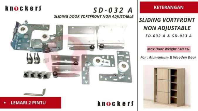 PAKET Rel Roda Sliding Lemari Gantung 2,5M 2 Daun Pintu Knockers PAKET Rel+Roda