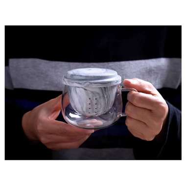 Cangkir Teh Kaca Borosilikat Dan Keramik Dengan Penyaring - Infuser Cup Filter 400ml - Gelas Saring