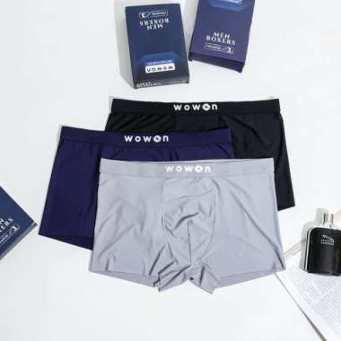 Wowon Men Boxer - Celana Dalam Pria - Zero Gravity Feel - 3 Pcs - Mix, M Putih S