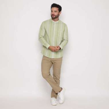 Platini Kemeja Salur Pria Lengan Panjang Katun Hijau 961271 XXL