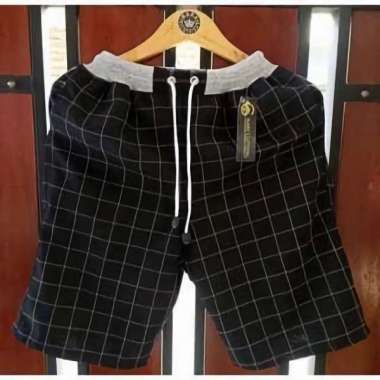 Celana Tartan Pendek Pria Kekinian Celana Pendek Pria Distro Motif kotak-kotak XL Hitam