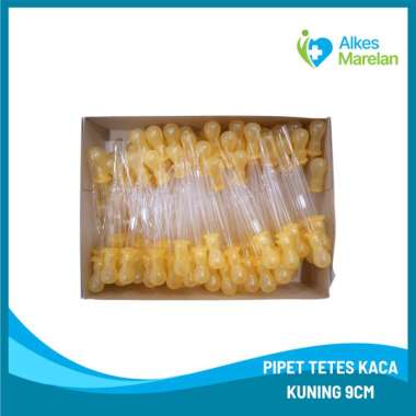 Pipet Tetes Kaca Pendek 9cm/ Pipet Tetes Dot Kuning 9 cm 1 ktk