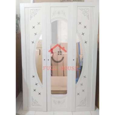 Lemari pakaian kemari baju 3 pintu kaca cermin oval full putih