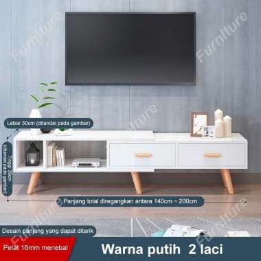 JP Meja TV 220cm Rak tv kayu Bufet tv Rak tv k 2Laci—Putih（140-200）