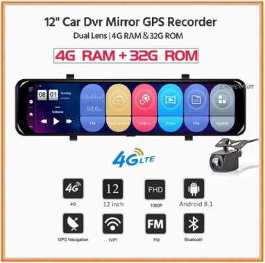 CAR DVR 12 inchi 4GB + 32GB. Wifi GPS BT Android System 8.1 LCD IPS 4G - CAR DVR 12"