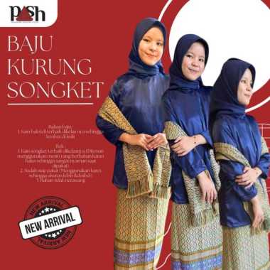 Songket Pash - Set Baju Kurung Rok Songket Dan Selendang | Baju Kurung Melayu M Biru