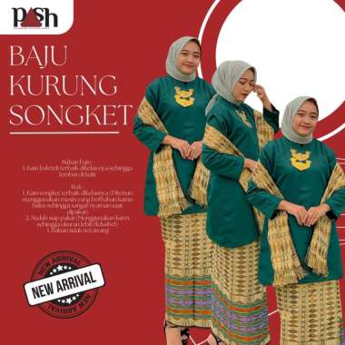 Songket Pash - Set Baju Kurung Rok Songket Dan Selendang | Baju Kurung Melayu M Hijau A