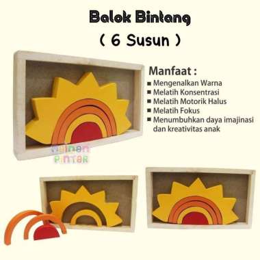 Mainan Kayu Edukasi Anak Balok Pelangi / Balok Bintang/ Balok Bulan / Balok Matahari / Balok Awan / 