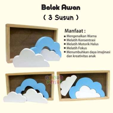 Mainan Kayu Edukasi Anak Balok Pelangi / Balok Bintang/ Balok Bulan / Balok Matahari / Balok Awan /