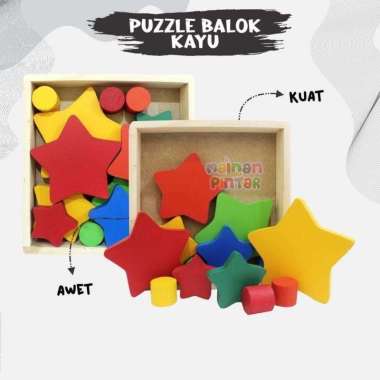 Mainan Kayu Edukasi Anak Balok Pelangi / Balok Bintang/ Balok Bulan / Balok Matahari / Balok Awan / 