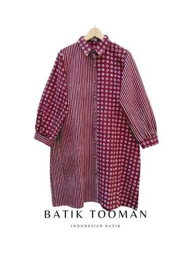 TRUNTUM SELING RED MAROON Tunic Atasan Batik Wanita Baju Kantor Kerja Bahan Katun Primis Halus Warna