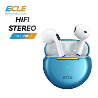 ECLE PRO 6 MUSIC TWS SPORTS EARPHONE FREEBUDS HEADSET BLUETOOTH Promo Biru