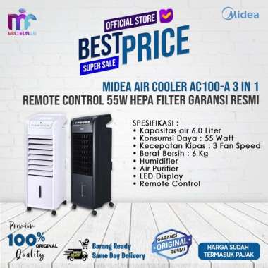 Midea Air Cooler AC100-A 3 In 1 Remote Control 55W Hepa Filter Garansi Resmi Hitam