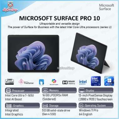 MICROSOFT SURFACE PRO 10 ULTRA 7 165U 16GB RAM 512GB SSD INTEL GRAPHICS 13-INCH WIFI BLACK