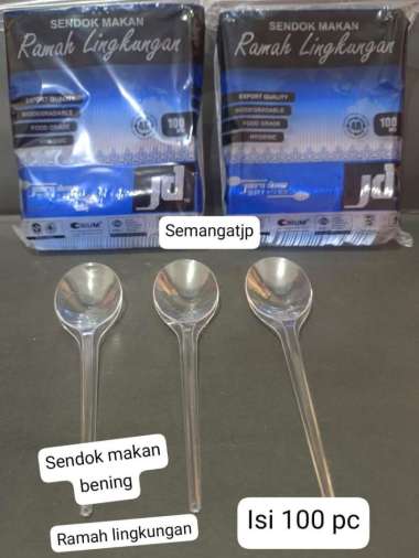Sendok plastik panjang bening ramah lingkungan isi 100pc