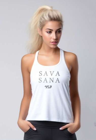 LSB97 Tank Top Kaos Crop Yoga Instacool "sava sana" Putih S