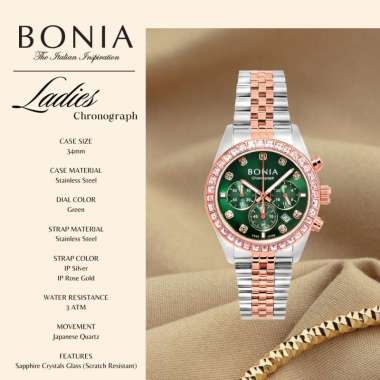 BONIA Ladies Chronograph Sapphire Glass BNB-10798 Original Rosegold Green