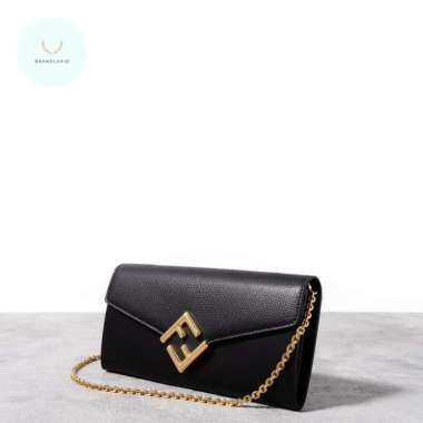 Fendi FF diamonds continental wallet on chain leather Black Black