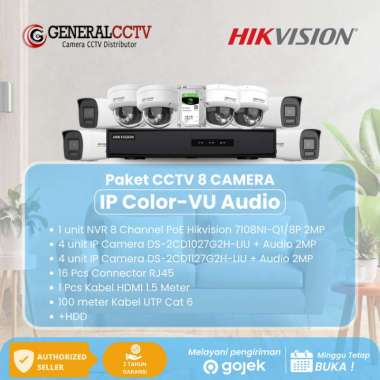 Hikvision Paket IP Camera 8Ch 2MP Colorvu Audio/Non audio Audio