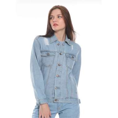 2Nd RED Basic Jaket Jeans Wanita Aksen Ripped- Biru Muda 292101 M