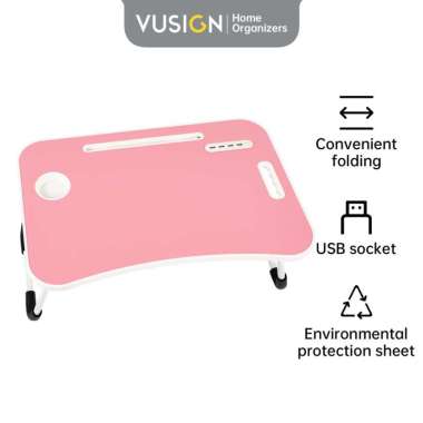 Vusign Folding Table Meja Belajar Laptop Lipat Warna-Warni Dengan USB Port Bonus Kipas Lampu dan Kab