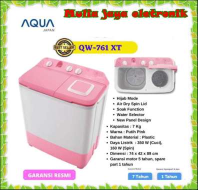 Mesin Cuci 2 Tabung AQUA QW 761 XT 7.5 KG Hijab Series Airdry Water Selector