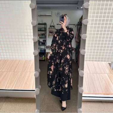 Salsabila Ovale Set Tunik One Set Wanita Long Tunik Rayon Twill Baju Setelan Wanita Kekinian Celana 