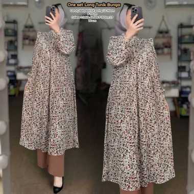 Salsabila Ovale Set Tunik One Set Wanita Long Tunik Rayon Twill Baju Setelan Wanita Kekinian Celana
