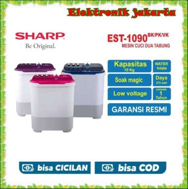 Mesin Cuci 2 Tabung SHARP EST 1090 Jumbo 10 KG Cuci Kering DolphinWave