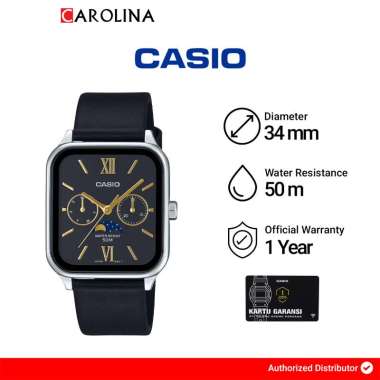 Jam Tangan Pria Casio General MTP-M305L-1A2 Moon Phase Black Dial Black Leather Band