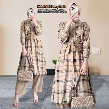 Viona Set Long Tunik - One Set Wanita Tunik Rayon Diamond Baju Setelan Wanita Kekinian Celana Kulot 