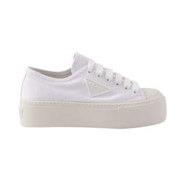 [12.12 Dealcember] Prada Triangle Rubber Logo Lace-Up Fabric Sneakers White 40 Multi,White