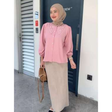 Warna Warni Brand Leviora Blouse Bahan Shakila Polos Bordir L Pink