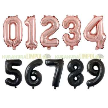 (0-9) Balon Foil Angka Number Balloon Rosegold Hitam Satuan 40 cm 2 ROSEGOLD