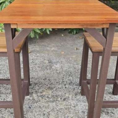 Meja Kursi Cafe / Meja Kursi Resto / Meja Kursi Outdoor Ukuran Custom Pesanan - Kayu Solid Coklat