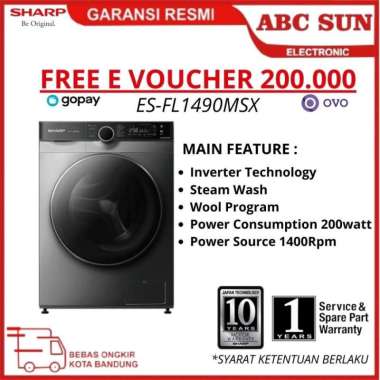 MESIN CUCI SHARP ESFL1410MSX INVERTER Front Loading 10kg (KHS BDG) FRONT LOAD ES-FL1410MWX 10 kg