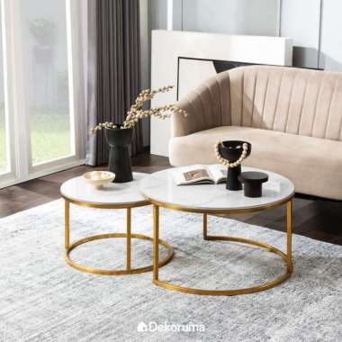 Dekoruma TENKA Meja Tamu Sintered Stone Motif Marble / Coffee Table - Gold