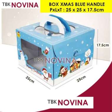 KOTAK KUE NATAL / BOX CAKE NATAL / BOX MERRY CHRISTMAS / KOTAK KUE TART CAKE BLUE HANDLE-25 (193)