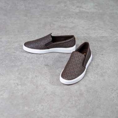 Sepatu MICHAEL KORS MK MONOGRAM BROWN SLIP ON 100% ORIGINAL 39