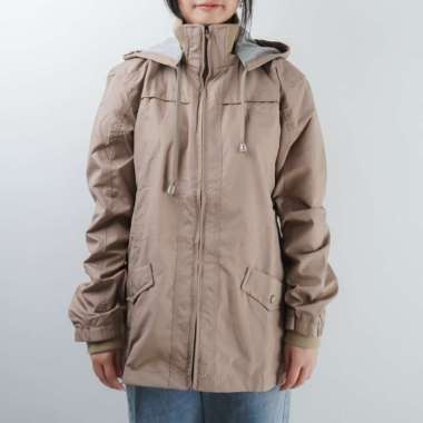 MUSTEVANS JAKET HOODIE PARASIT PARKA WATERPROOF WANITA BEIGE/ CREAM XXXL