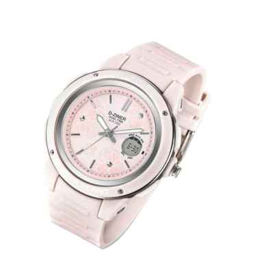 D-ZINER 8311 JAM TANGAN WANITA RUBBER DUAL TIME pink
