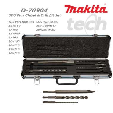 Mata Bor Tembok Beton Set SDS Plus Chisel Makita D-70904 - 10 Piece