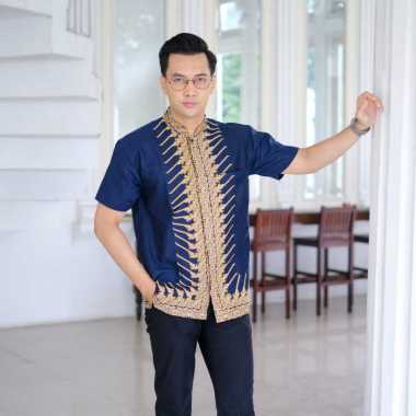 KOKO MODANG NAVY Baju Koko Muslim Batik Pria Lengan Pendek Warna Navy Bahan Katun Halus Berkualitas 